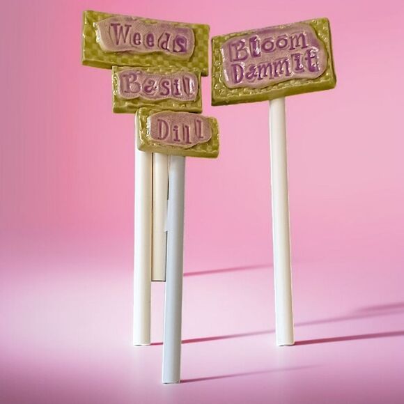 4 Pottery Garden Plant Marker Stakes SML Pottery Susan Levine Cottage Herbs - Picture 10 of 16